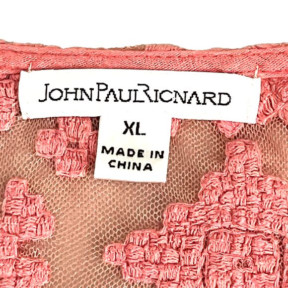 JP Richard Crochet Tunic Top Embroidered Pink Gauze Flowy XL Peasant Cottage Y2K - Picture 2 of 16